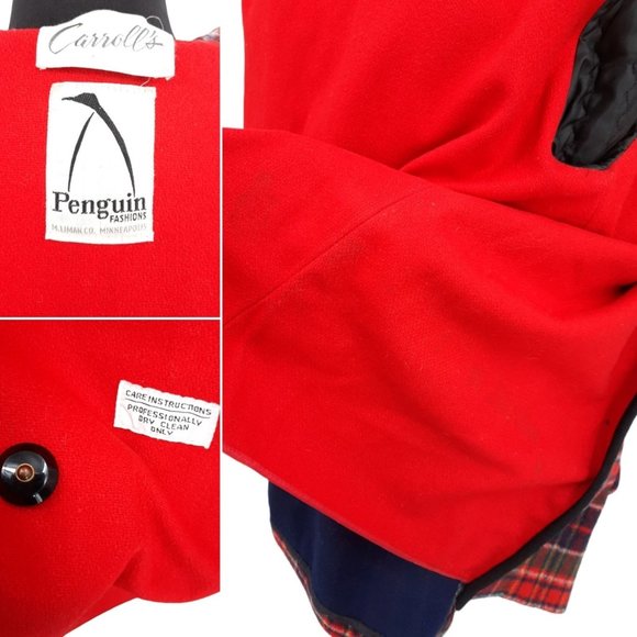 VTG 60s Penguin Fashions Multicolor Plaid Wool Fleece Lined Car Coat Pockets M - Picture 10 of 11